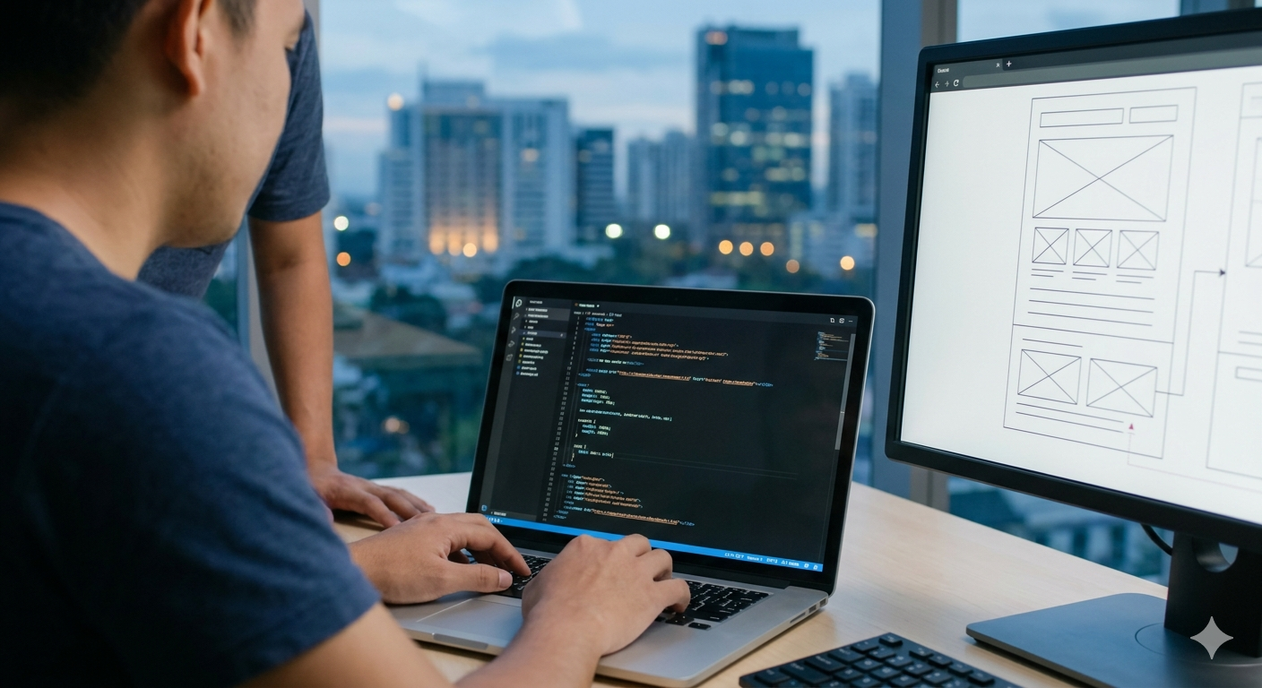 Experienced Cebu web developer coding clean UI components for an online business application system
